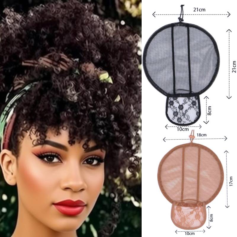 Drawstring Afro Curly Puff Ponytail - Gorro de malla ajustable de 17