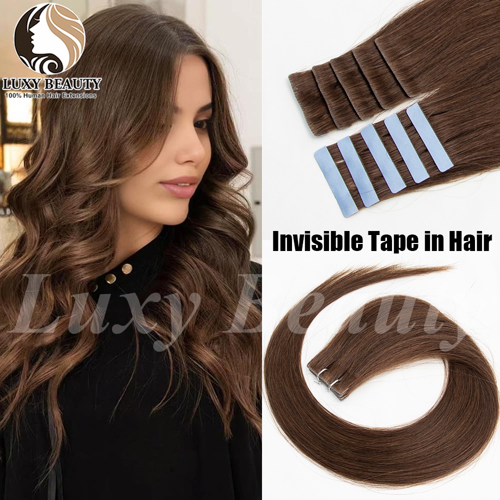 Invisible Tape In Extensions Real Hair - Extensiones de Cabello Adhesivas Invisibles Marrón,