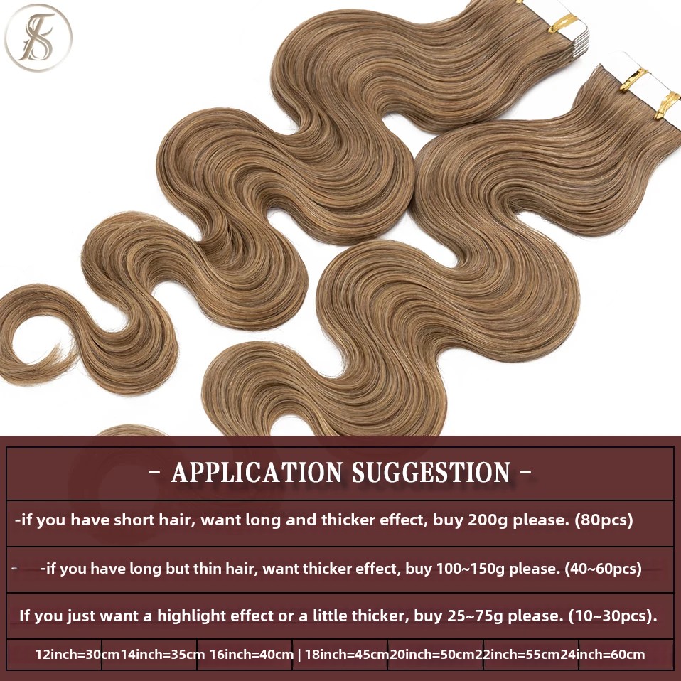 TESS 20 piezas cinta ondulada  - Invisible Tape In Extensions Real Hair reseña y precio