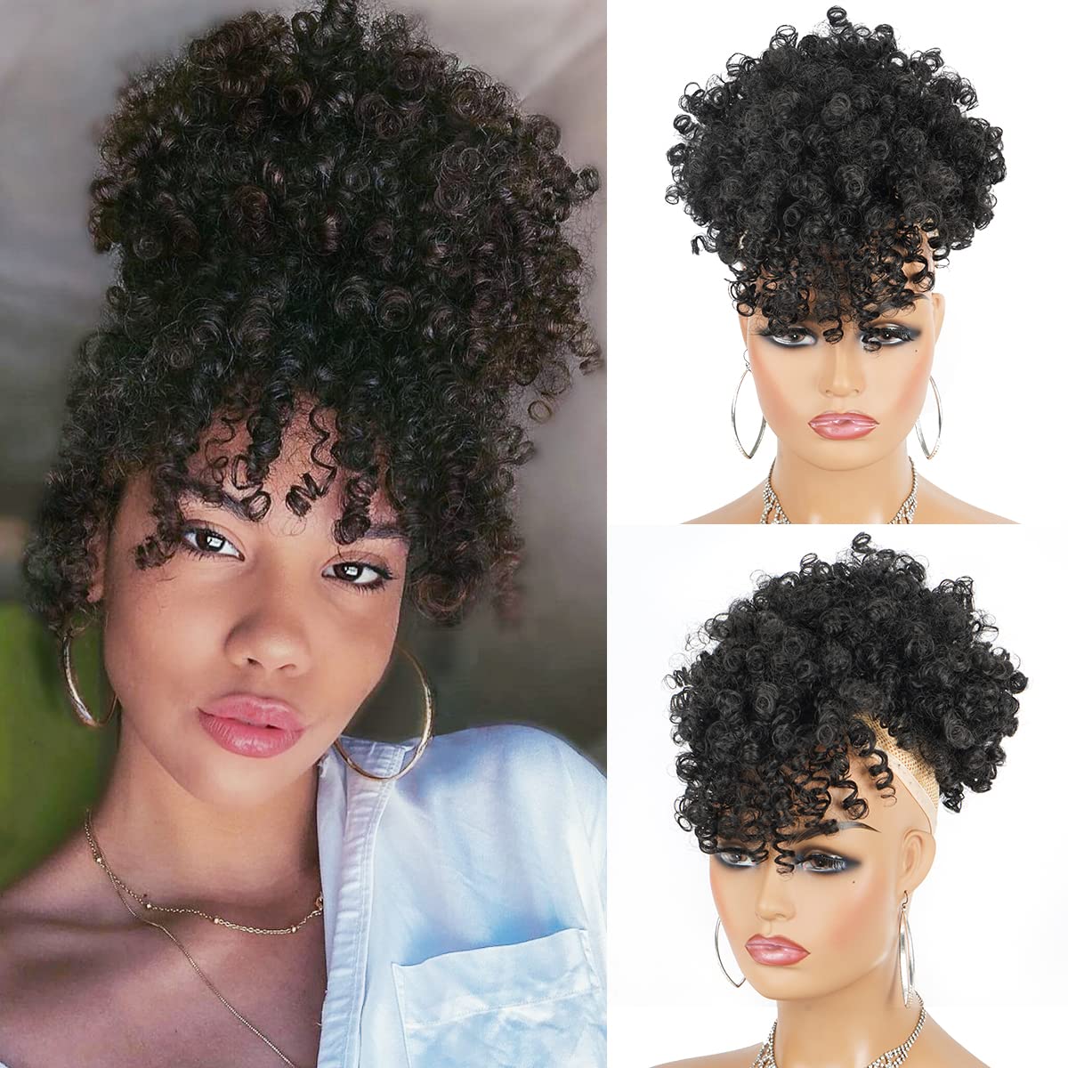 Afro Puff-coleta sintética con - Drawstring Afro Curly Puff Ponytail reseña y precio