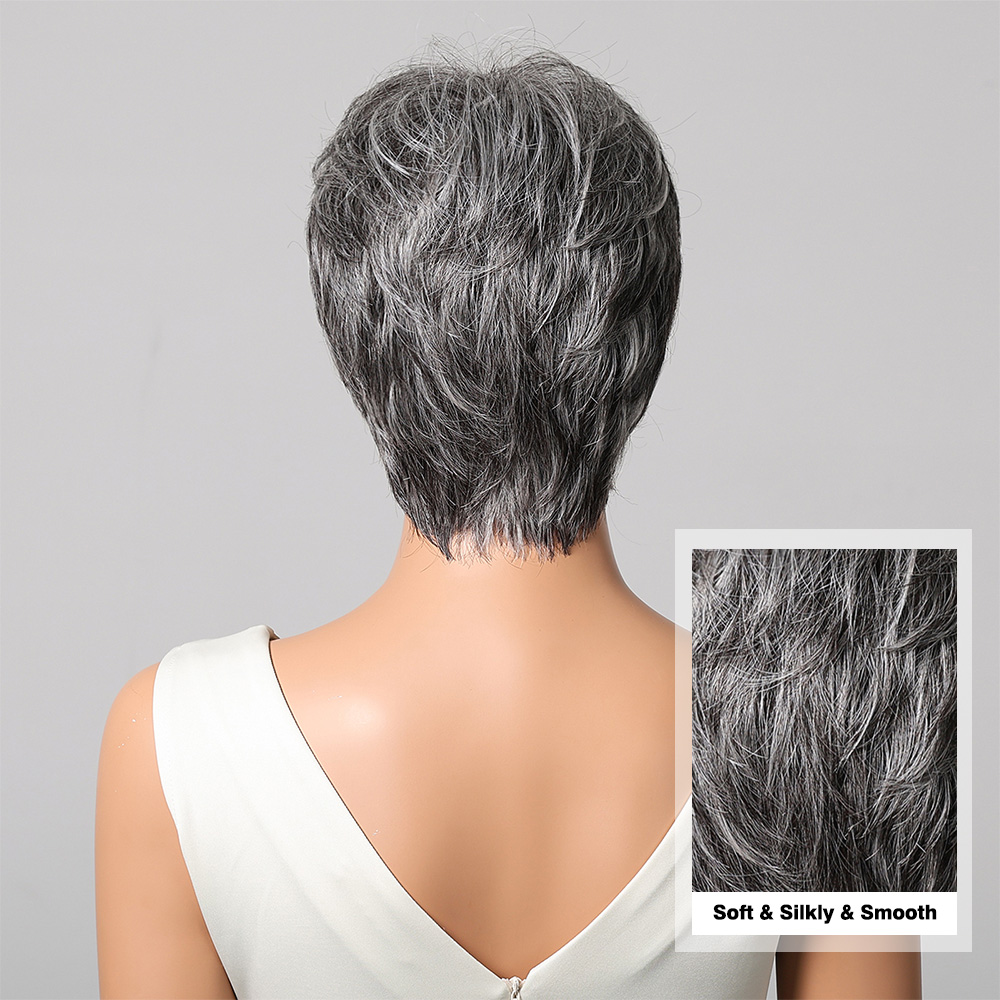 Peluca de cabello humano gris  - Short Pixie Cut Wig Human Hair Cheap reseña y precio